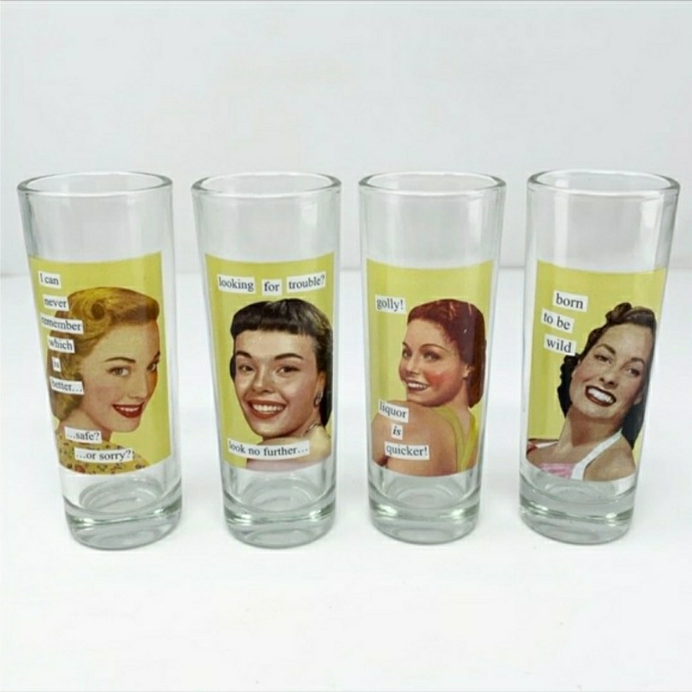 Anne Taintor Retro Shot Glass Set - Vintage Face Designs (Set Of 4) NIB! - Picture 10 of 11